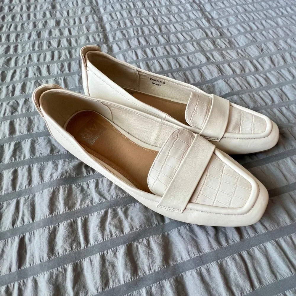 DV Dolce Vita Mango Cream Croc Embossed Square‎ Toe Loafers Women's Shoes 8.5